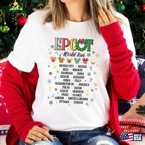 Epcot Christmas Shirt World Tour Stitch And Friends Unisex Hoodie