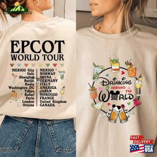 Epcot Drink Around The World Tour 2023 Shirt Food And Drinks Mickey Friends Disney Family Trip Shirts Classic Unisex