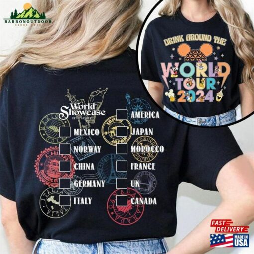 Epcot World Tour 2024 Shirt Drink Around The T-Shirt Showcase Two Sided Tee Hoodie Unisex