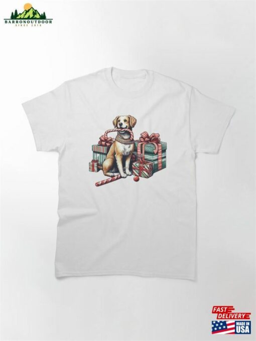 Excited Christmas Dog With Many Presents Classic T-Shirt Unisex