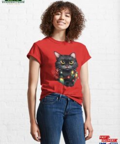 Festive Black Cat Christmas Lights Holiday Cheer Classic T-Shirt Festive Black Cat Christmas Lights Holiday Cheer Classic T-Shirt