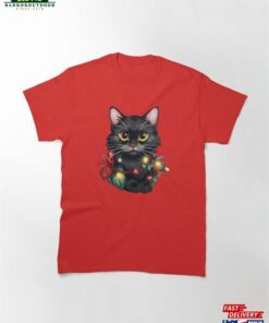 Festive Black Cat Christmas Lights Holiday Cheer Classic T-Shirt