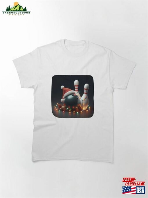 Festive Bowling Ball And Santa Cone Spectacle Classic T-Shirt Unisex