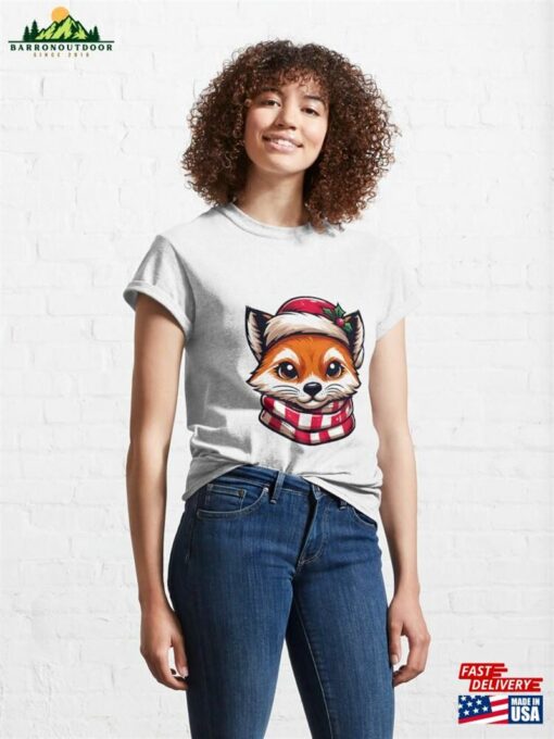 Festive Fox Adorned With Christmas Hat And Scarf Classic T-Shirt Unisex Sweatshirt