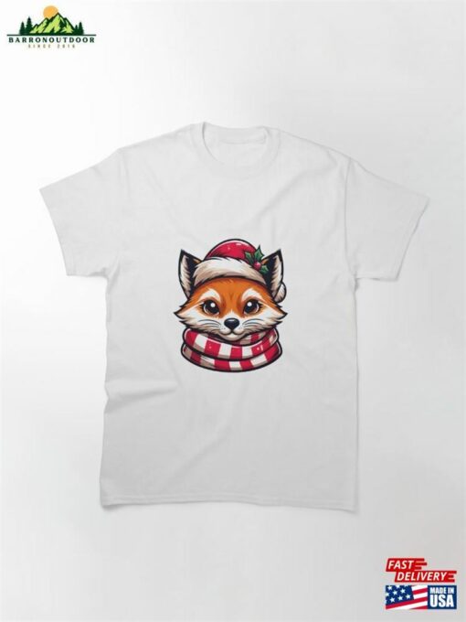 Festive Fox Adorned With Christmas Hat And Scarf Classic T-Shirt Unisex Sweatshirt