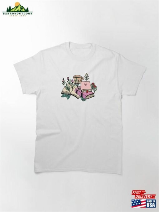 Floral Books With Coffee Classic T-Shirt