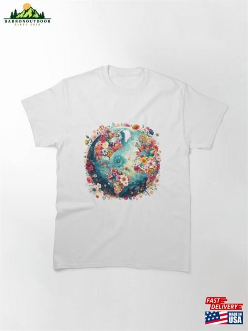 Floral Earth Watercolor Globe Classic T-Shirt Sweatshirt