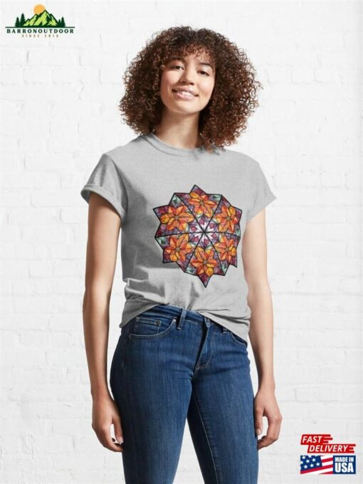 Floral Hexagon In Stained Glass Style Classic T-Shirt Sweatshirt