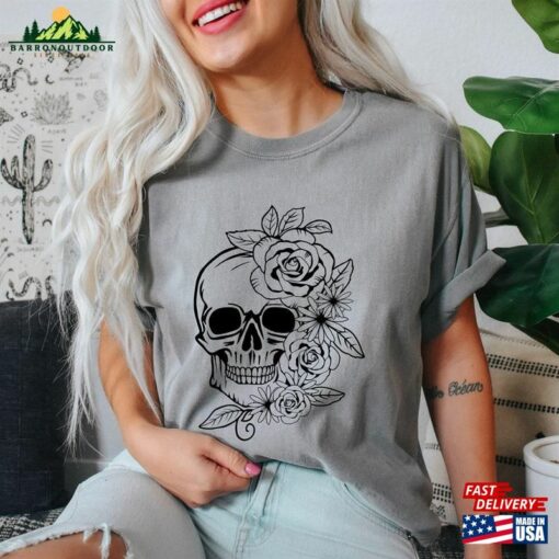 Floral Skull Oversized Vintage T-Shirt And Roses Shirt Halloween Sweatshirt