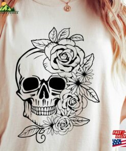 Floral Skull Oversized Vintage T-Shirt And Roses Shirt Halloween Sweatshirt