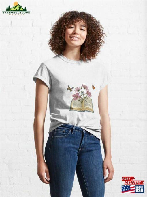 Flowers Growing From Book Light Purple California Poppies With Small Monarch Butterflies And The Bud Of A Planet Classic T-Shirt Sweatshirt