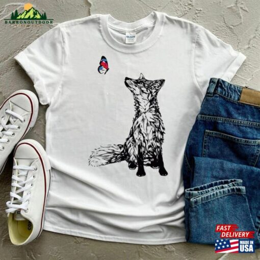 Fox And Butterfly Shirt Pure Cotton Nature Top Hoodie Classic