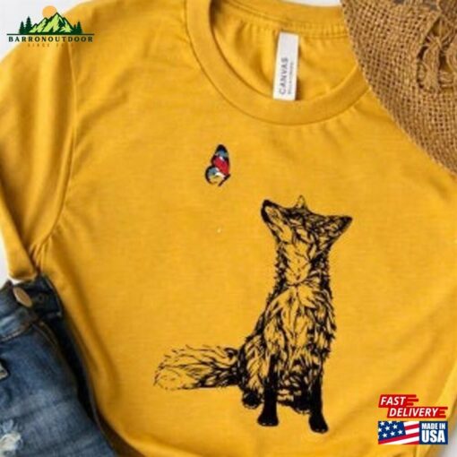 Fox And Butterfly Shirt Pure Cotton Nature Top Hoodie Classic