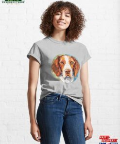 French Brittany Dog Breed Colorful Watercolor Illustration Classic T-Shirt Hoodie