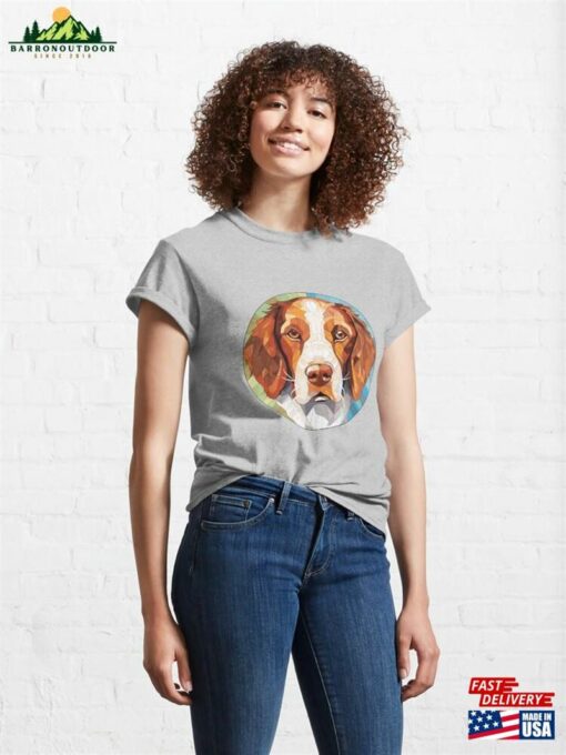 French Brittany Dog Breed Colorful Watercolor Illustration Classic T-Shirt Hoodie