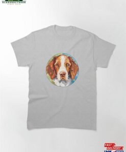 French Brittany Dog Breed Colorful Watercolor Illustration Classic T-Shirt Hoodie