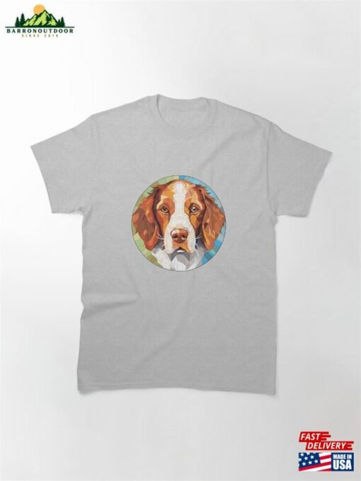 French Brittany Dog Breed Colorful Watercolor Illustration Classic T-Shirt Hoodie