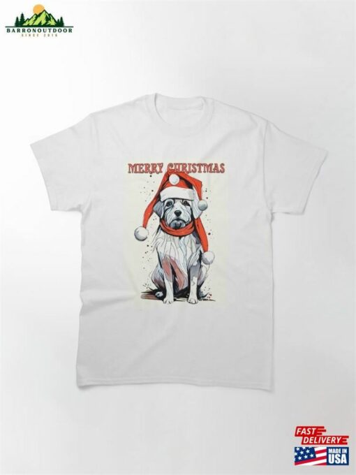 Funny Merry Christmas Quote Cute Santa Claus Dog Illustration For Pet Lovers And Owners Classic T-Shirt Hoodie