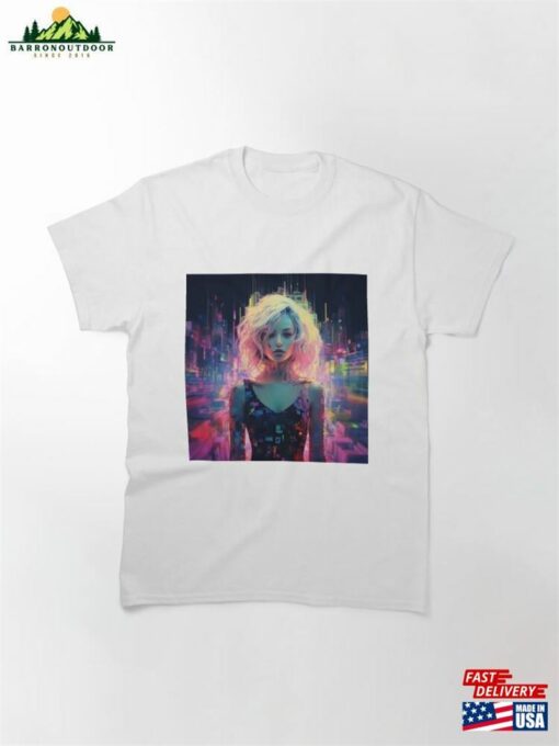 Futuristic Female Into A Pixelated Cityscape Classic T-Shirt Unisex