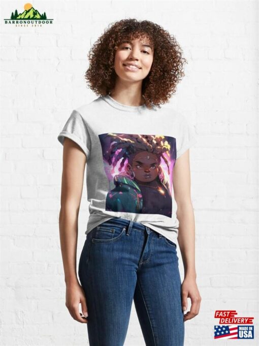 Futuristic Neon Lights And Braids Anime Girl Classic T-Shirt Unisex