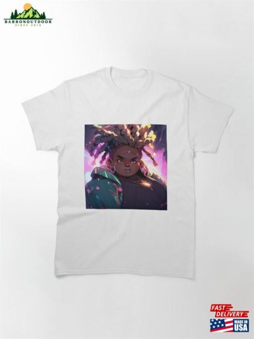 Futuristic Neon Lights And Braids Anime Girl Classic T-Shirt Unisex