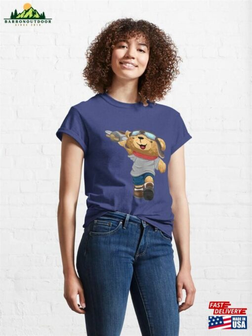 Funny Teddy Bear Illustration With Plane Toy Classic T-Shirt Hoodie