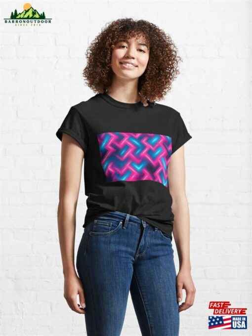 Futuristic Abstract Art Pink And Blue Cyber Patterns Classic T-Shirt Unisex