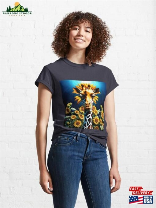 Giraffe In A Sunflower Field Classic T-Shirt Unisex