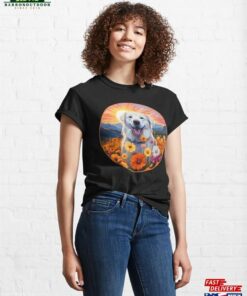 Great Pyrenees Mountain Flower Cute Colorful Puppy Dog Classic T-Shirt Unisex