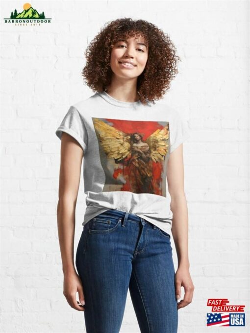 Grunge Acrylic Red And Gold Abstract Angel Print Classic T-Shirt Hoodie