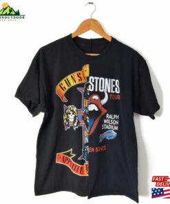 Guns N Stones Mash Up T-Shirt Large Upcycled Metal Music Classic Rock Concert Tour Tee Axl Rose Reworked Half And Hoodie