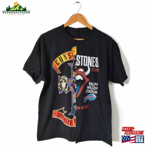 Guns N Stones Mash Up T-Shirt Large Upcycled Metal Music Classic Rock Concert Tour Tee Axl Rose Reworked Half And Hoodie