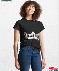 Happy Halloween Text Banner Lettering Cat Face Halloween_1 Classic T-Shirt Unisex