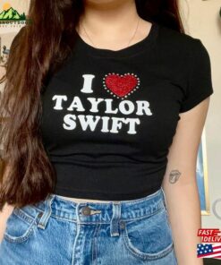 I Love Taylor Rhinestone Glitter Baby Tee Crop Top Y2k Inspired Concert Hoodie Classic