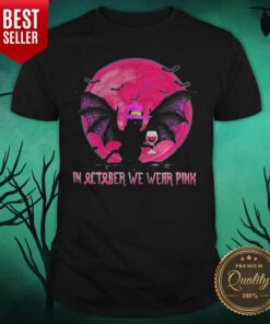 Bat Cat Witch In October We Wear Pink Moon Halloween Shirt