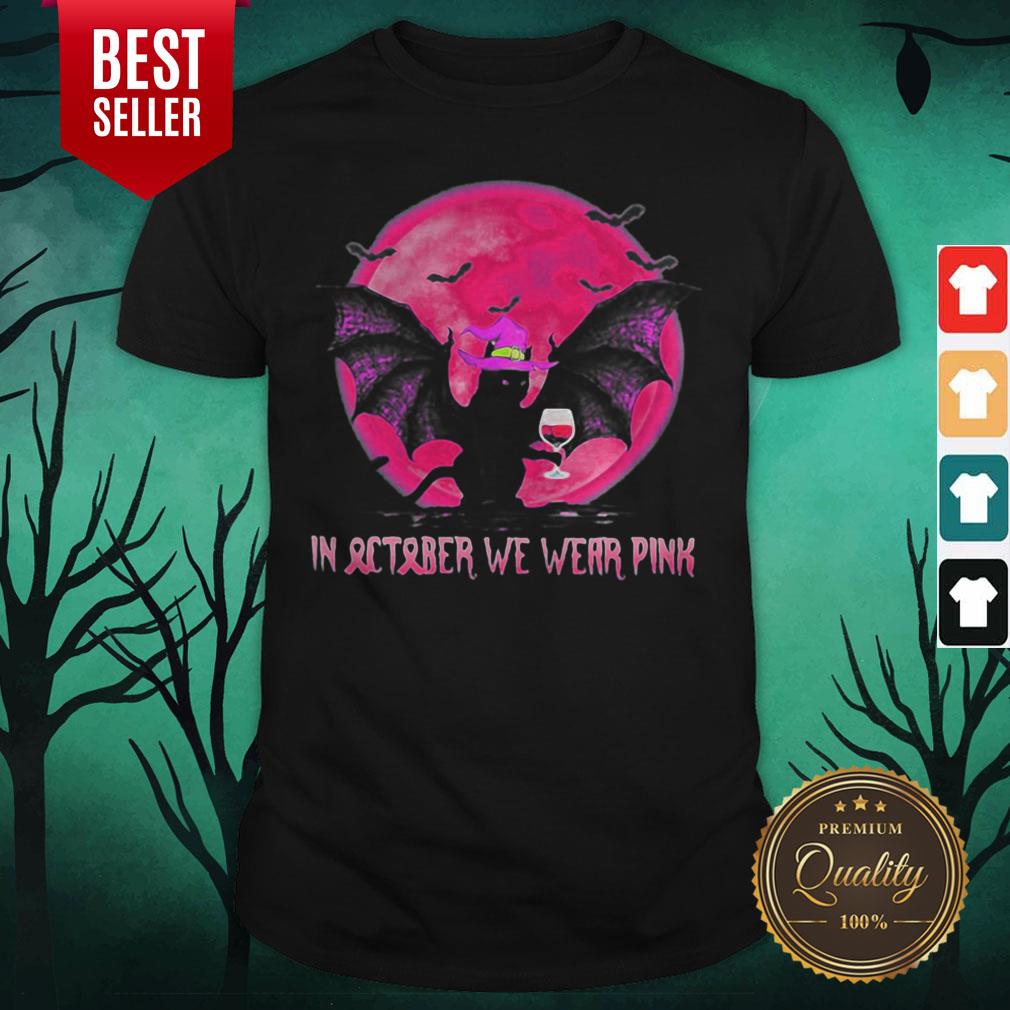Bat Cat Witch In October We Wear Pink Moon Halloween Shirt Bat Cat Witch In October We Wear Pink Moon Halloween Shirt
