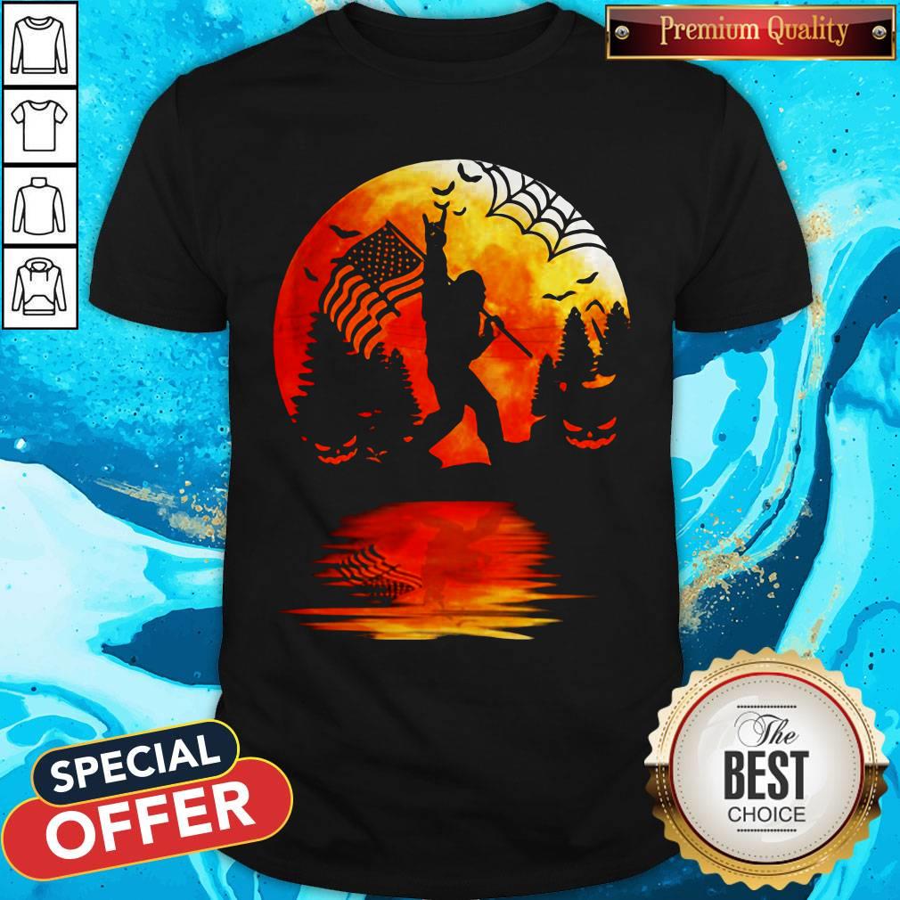 Bigfoot Holding American Flag Moon Halloween Shirt Bigfoot Holding American Flag Moon Halloween Shirt