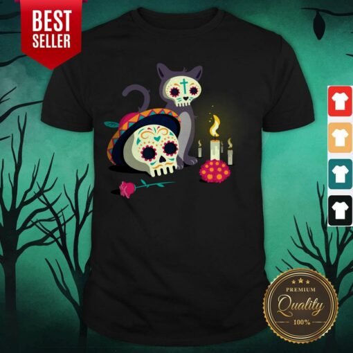 Cat With Sugar Skull Happy Dia De Muertos Day Of Dead Shirt