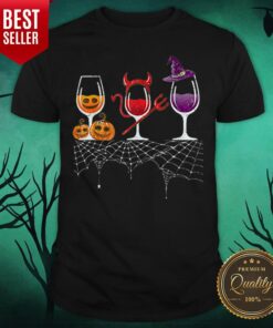Cute Red Wine Glass Pumpkin Devil Witch Halloween Shirt