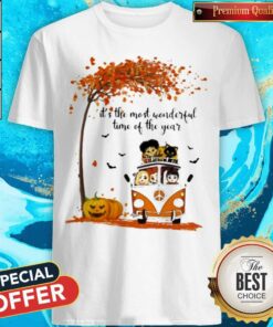 It’s The Most Wonderful Time Of The Year Leaves Tree Pumpkins Bus Halloween Shirt