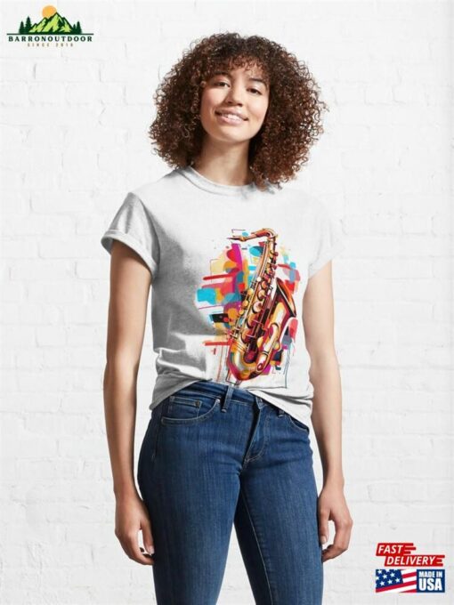 Jazz Fusion Abstract Saxophone Tee Classic T-Shirt Sweatshirt Hoodie