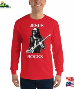 Jesus Rocks Men’S Long Sleeve Shirtgraphic T-Shirt Aesthetic 80’S Rock Shirt Unisex Classic