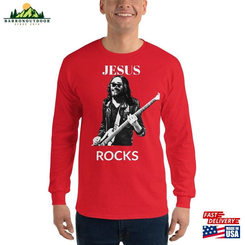 Jesus Rocks Men’S Long Sleeve Shirtgraphic T-Shirt Aesthetic 80'S Rock Shirt Unisex Classic Jesus Rocks Men’S Long Sleeve Shirtgraphic T-Shirt Aesthetic 80'S Rock Shirt Unisex Classic
