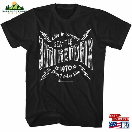 Jimi Hendrix Seattle 70 Lightning Black T-Shirt Unisex