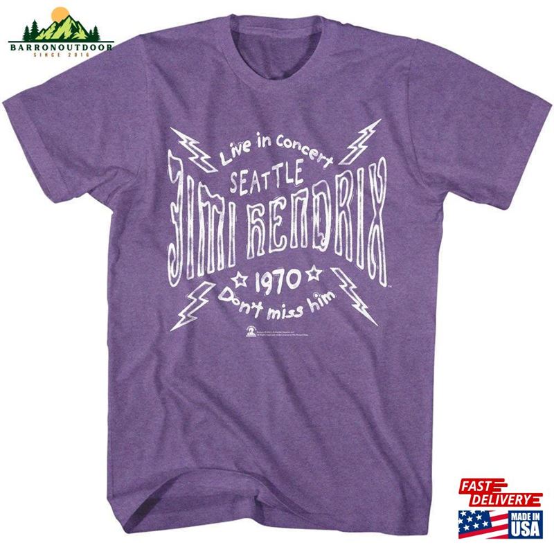 Jimi Hendrix Seattle 70 Lightning Purple Heather T-Shirt Classic Hoodie Jimi Hendrix Seattle 70 Lightning Purple Heather T-Shirt Classic Hoodie