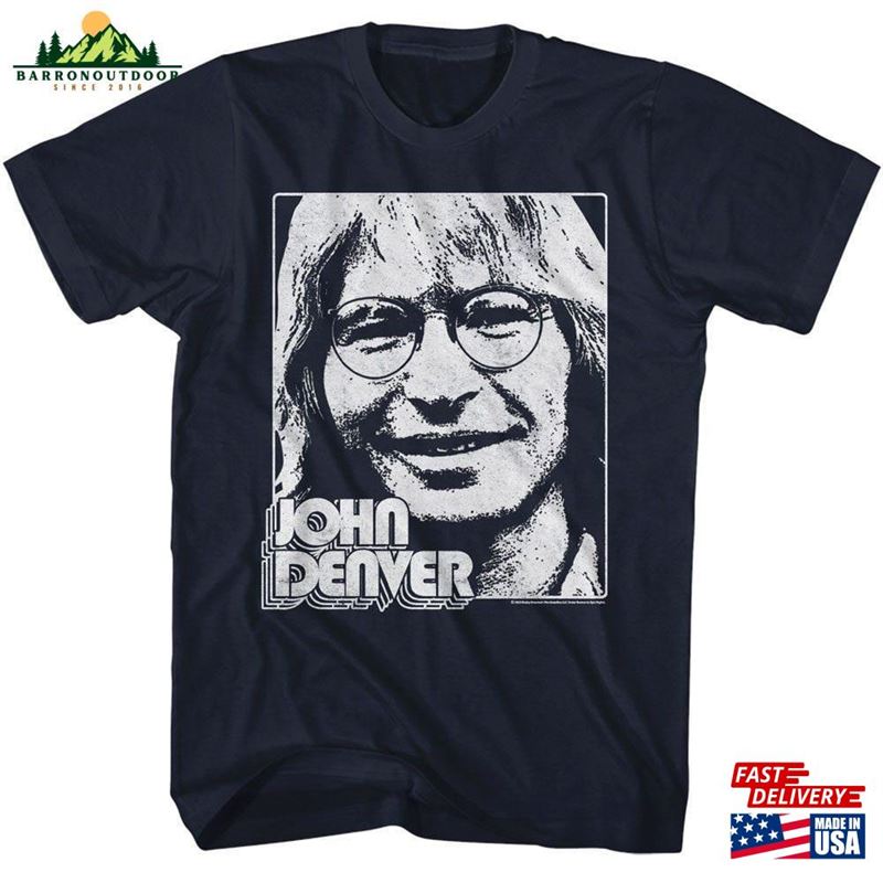 John Denver Simple Face Navy T-Shirt Classic Unisex John Denver Simple Face Navy T-Shirt Classic Unisex