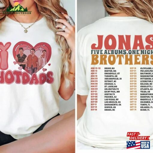 Jonas Brothers Band 2023 T-Shirt Five Albums One Night Tour Sweatshirt I Love Hotdads Shirt Unisex