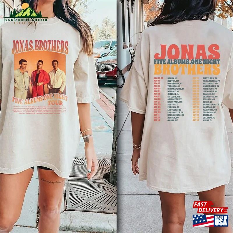 Jonas Brothers Band Shirt Five Albums One Night The Tour 2023 Sweatshirt T-Shirt Jonas Brothers Band Shirt Five Albums One Night The Tour 2023 Sweatshirt T-Shirt