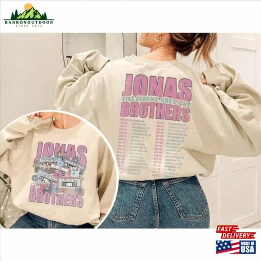 Jonas Brothers Band Vintage T-Shirt Five Albums One Night Tour Sweatshirt Pop Rock Concert Unisex Classic