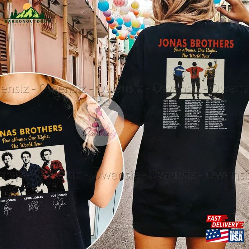 Jonas Brothers Double Sided Shirt Vintage Five Albums One Night Tour Hoodie Unisex Jonas Brothers Double Sided Shirt Vintage Five Albums One Night Tour Hoodie Unisex